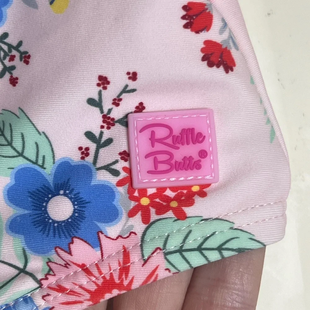 RuffleButts Baby Girl V-Back One Piece Swimsuit Coastal Breeze Floral & Stripes